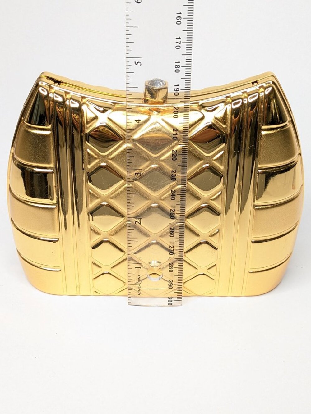 Vintage Gold Hard Shell Rhinestone Evening Bag Metal Box Clutch Crossbody Purse - Picture 10 of 14